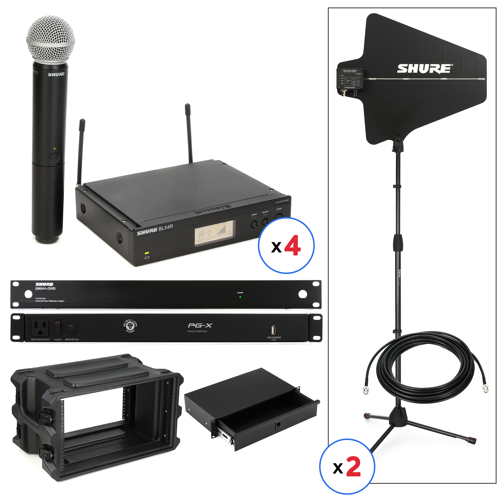 4 × Shure BLX24RE/SM58 + сплиттер